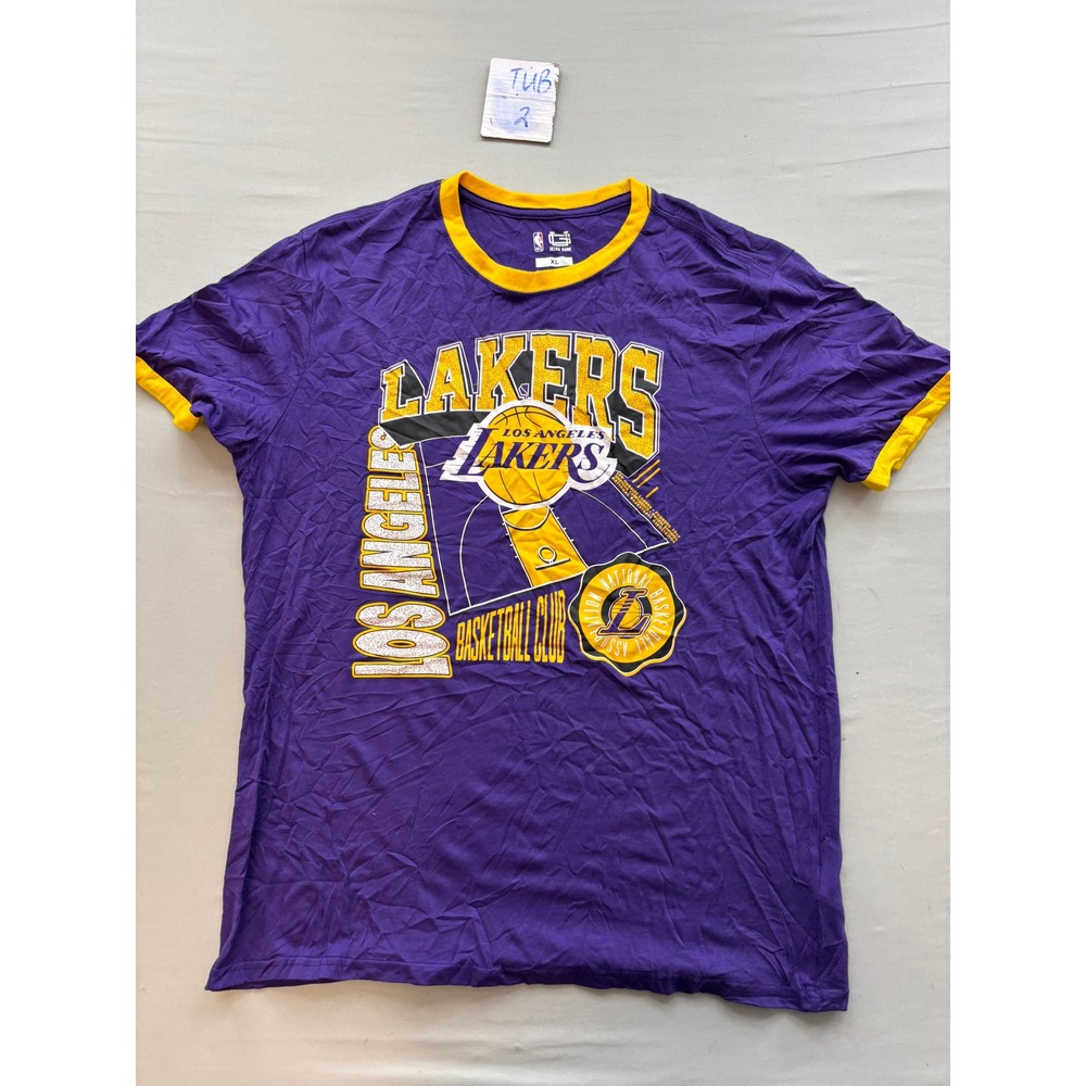 NBA Ultra Game Los Angeles Lakers Ringer T-Shirt Mens XL Purple Yellow Graphic